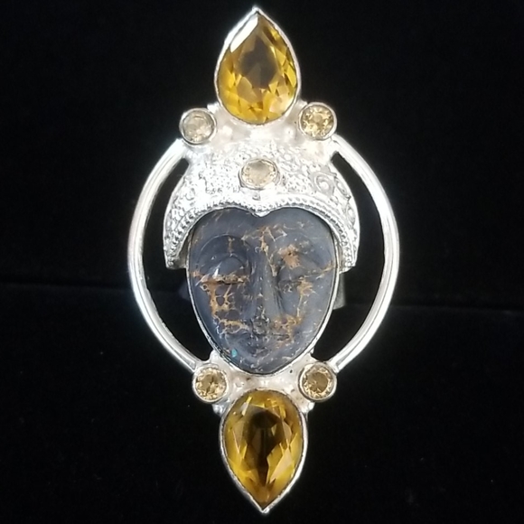 Vintage Sajen Goddess Sterling Silver and Citrine Ring SZ 7 3/4 - Picture 2 of 16